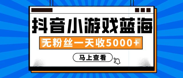 赚钱计划：抖音小游戏蓝海项目，无粉丝一天收入5000+-绝版学习资料库