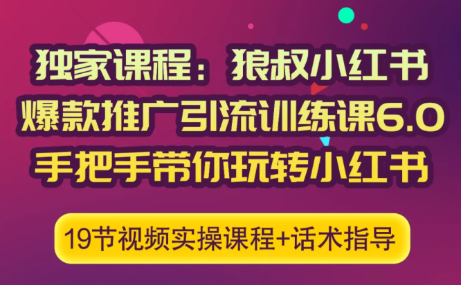 狼叔小红书爆款推广引流训练课6.0，手把手带你玩转小红书-绝版学习资料库
