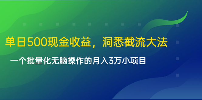 单日500现金收益，洞悉截流大法，一个批量化无脑操作的月入3万小项目-绝版学习资料库