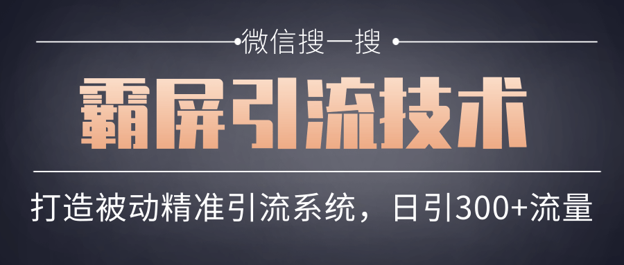 微信搜一搜霸屏引流技术，打造被动精准引流系统，轻松日引300+流量-绝版学习资料库