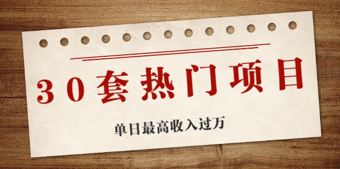30套热门项目：单日最高收入过万 (网赚项目、朋友圈、涨粉套路、抖音、快手)等-绝版学习资料库