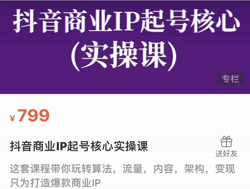 抖音商业IP起号核心实操课，带你玩转算法，流量，内容，架构，变现-绝版学习资料库