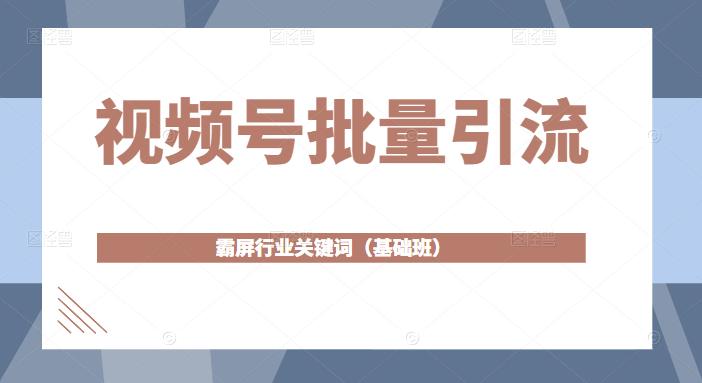 视频号批量引流，霸屏行业关键词（基础班）全面系统讲解视频号玩法-绝版学习资料库