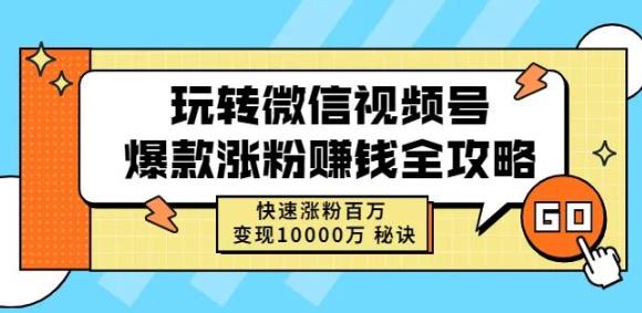 玩转微信视频号爆款涨粉赚钱全攻略，快速涨粉百万变现万元秘诀-绝版学习资料库