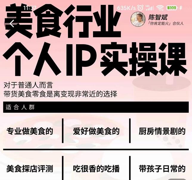 美食行业个人IP实操课，对于普通人而言，带货美食零食是离变现非常近的选择-绝版学习资料库