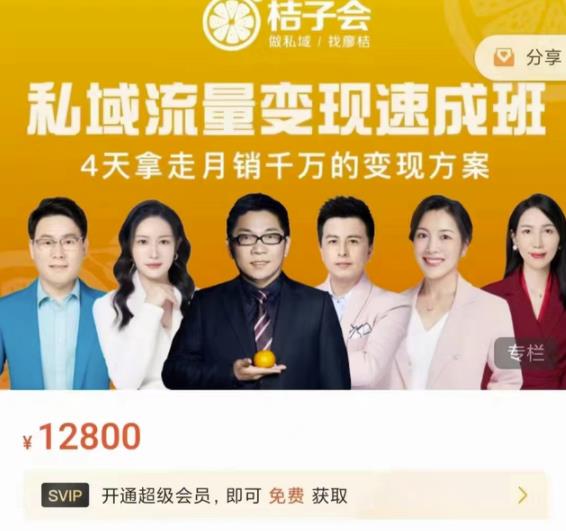 桔子会·私域流量变现速成班，4天拿走月销千万的变现方案 价值12800元-绝版学习资料库