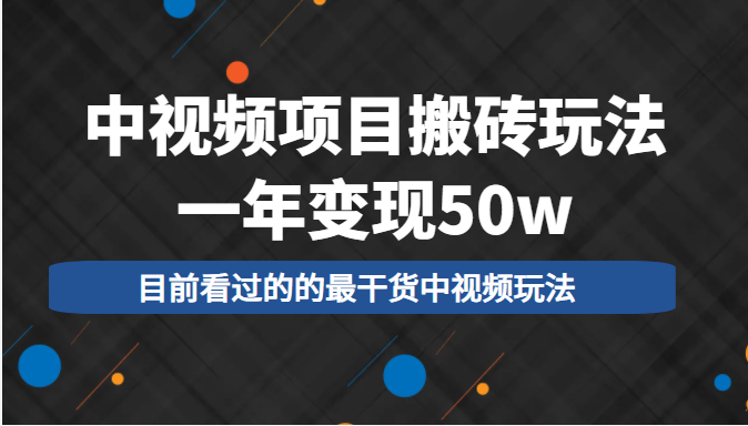 中视频项目搬砖玩法，一年变现50w，目前看过的的最干货中视频玩法-绝版学习资料库