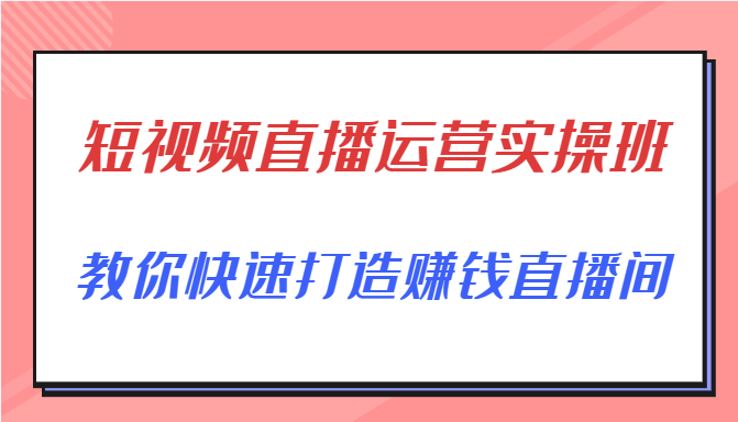 短视频直播运营实操班，直播带货精细化运营实操，教你快速打造赚钱直播间-绝版学习资料库