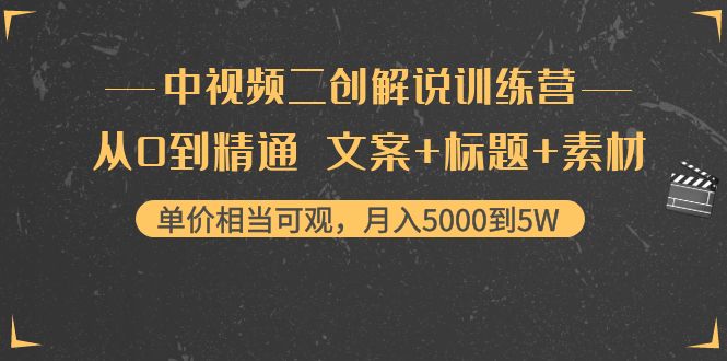 中视频二创解说训练营：从0到精通 文案+标题+素材、月入5000到5W-绝版学习资料库