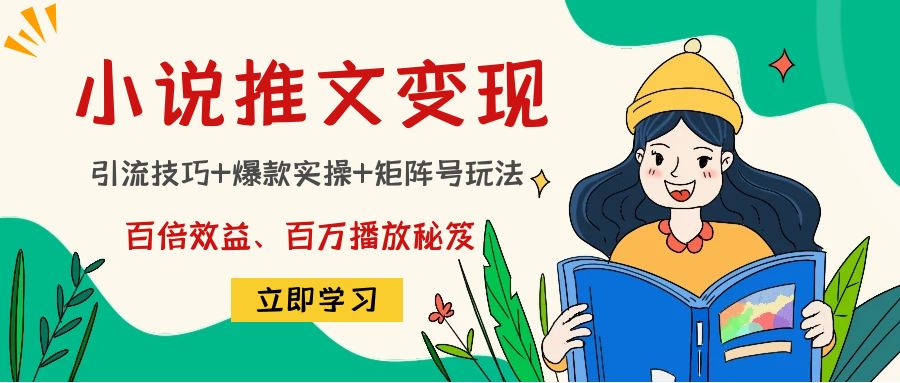 小说推文训练营：引流技巧+爆款实操+矩阵号玩法，百倍效益、百万播放秘笈-绝版学习资料库