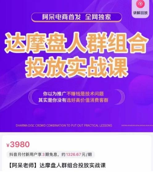 阿呆电商·达摩盘人群组合投放实战课，你以为推广不赚钱是技术问题，其实是你没有选好高价值消费客群-绝版学习资料库