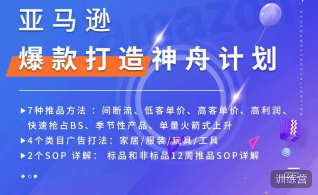 亚马逊爆款打造神舟计划，​7种推品方法，4个类目广告打法，2个SOP详解-绝版学习资料库