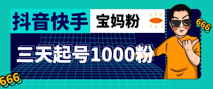 抖音快手三天起号涨粉1000宝妈粉丝的核心方法【详细玩法教程】-绝版学习资料库