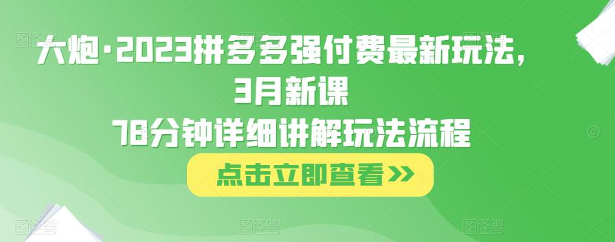 大炮·2023拼多多强付费最新玩法，3月新课​78分钟详细讲解玩法流程-绝版学习资料库