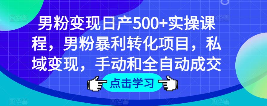 男粉变现日产500+实操课程，男粉暴利转化项目，私域变现，手动和全自动成交-绝版学习资料库