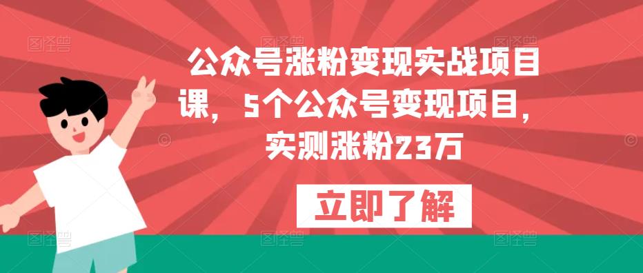 公众号涨粉变现实战项目课，5个公众号变现项目，实测涨粉23万-绝版学习资料库