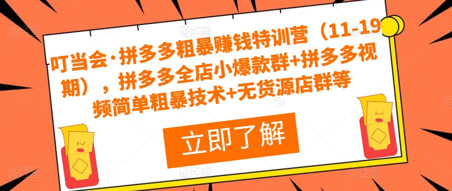叮当会·拼多多粗暴赚钱特训营（11-19期），拼多多全店小爆款群+拼多多视频简单粗暴技术+无货源店群等-绝版学习资料库