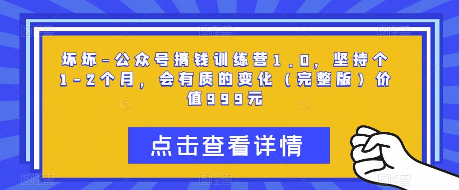 坏坏-公众号搞钱训练营1.0，坚持个1-2个月，会有质的变化（完整版）价值999元-绝版学习资料库