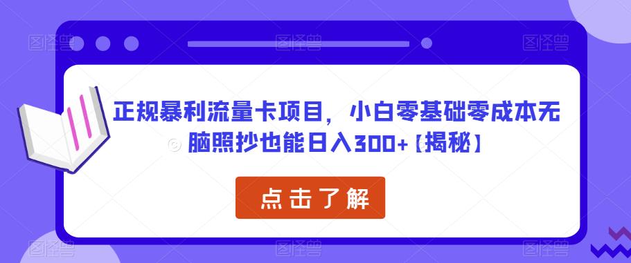正规暴利流量卡项目，小白零基础零成本无脑照抄也能日入300+【揭秘】-绝版学习资料库