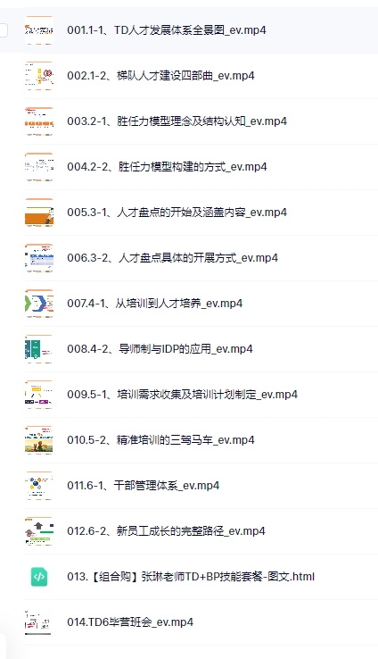 张琳：24天人才发展TD训练营6期 13集+1资料 776M