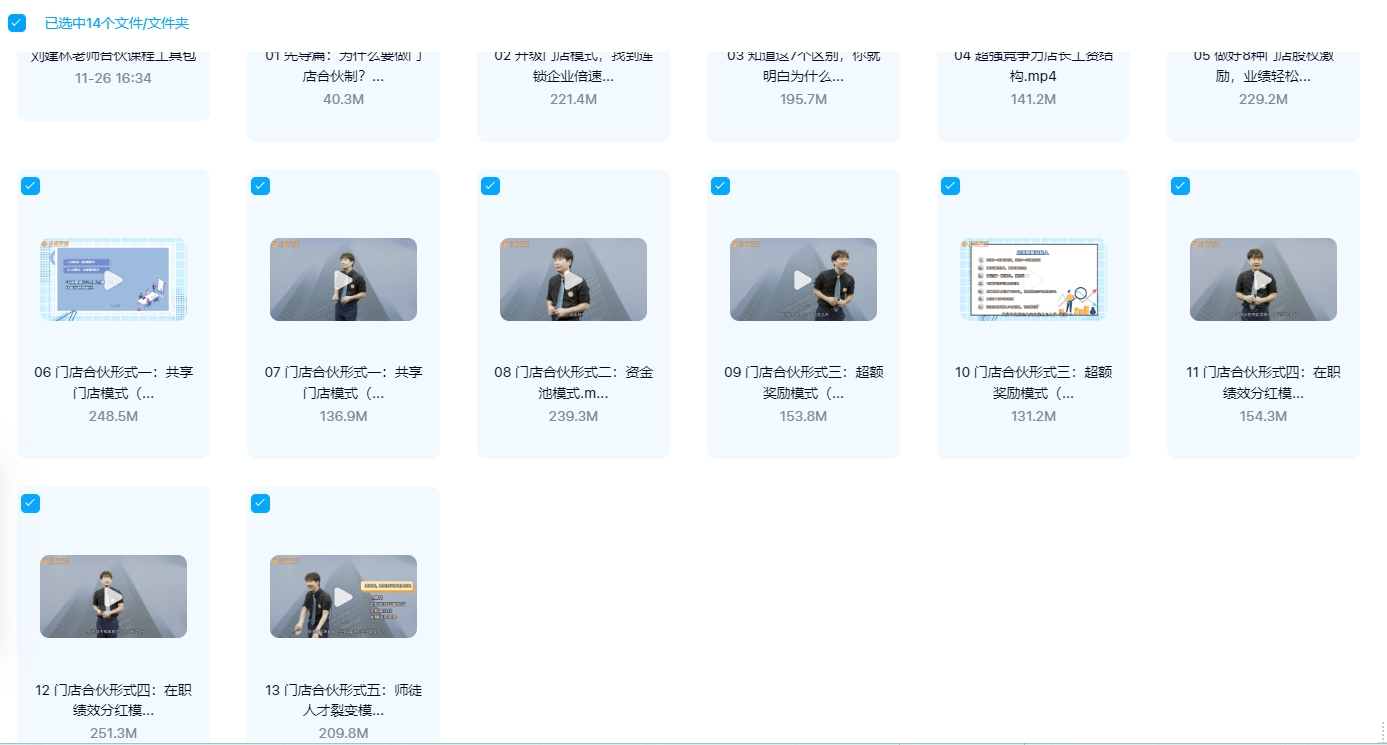 开门市 开店 门店销售 线下营销 实体店经营 运营,开店铺必学,用好这5种合伙模式 员工把店当成自己的店 13集+6资料 2.29G + 引爆门店成交必杀技 13集+4资料